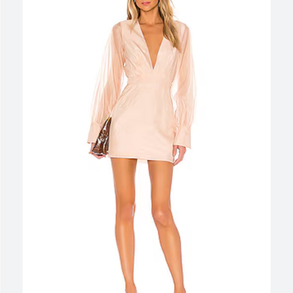 L’Academie Penélope Champagne Cream V-Neck Long sleeve Dress - Picture 3 of 9
